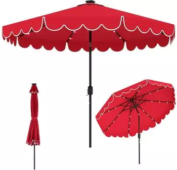 Costway Sonnenschirm 300cm LED-Beleuchtung, 8 Rippen, neigbar, rot (ZB35314IZ)