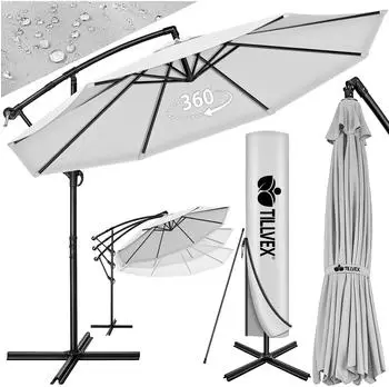 tillvex Ampelschirm Ø350cm, Aluminium, grau, neigbar, 360° drehbar (TVSNS-017)