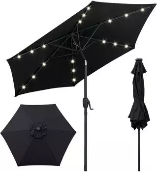 Costway Sonnenschirm 230x230cm LED-Solar-Beleuchtung neigbar, schwarz