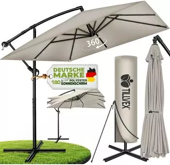 tillvex Ampelschirm rechteckig 330cm Aluminium taupe, 360° drehbar (1686)