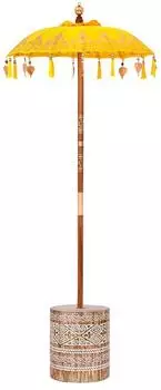 vidaXL Balinesischer Sonnenschirm mit Sockel, gelb, 95x95x260cm