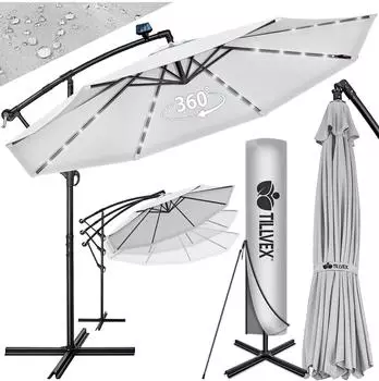 tillvex Ampelschirm Aluminium Ø350cm LED Solar mit Kurbel (TVSNS-024)