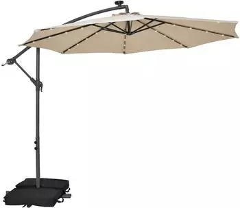 Costway Ampelschirm Ø300cm 40 Solar-LEDs UV-Schutz, beige (NP11133BE)