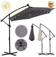 Mucola Ampelschirm Sonnenschirm LED Solar mit Kurbel &Oslash; 350 cm Stahl Beige 