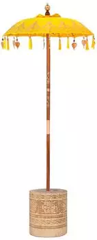 vidaXL Balinesischer Sonnenschirm mit Sockel, gelb, Baumwolle/Holz, 250cm