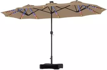 Costway Doppel-Sonnenschirm mit Ständer 440x260cm, LED-Beleuchtung, 12 Lichtmodi (ZB35651OR-N)
