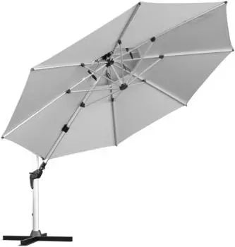 anndora Ampelschirm 400cm rund, Doppeldach, Aluminium, silber-grau (mit Kurbel)