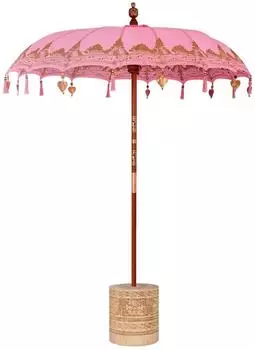 vidaXL Balinesischer Sonnenschirm mit Sockel, rosa, 185x185x260cm
