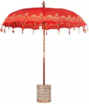 vidaXL Balinesischer Sonnenschirm rot, Baumwolle & Massivholz, 215x215x260cm