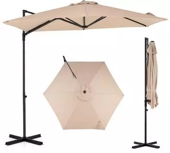 Costway Ampelschirm 270cm, 360° drehbar, UV-Schutz, beige