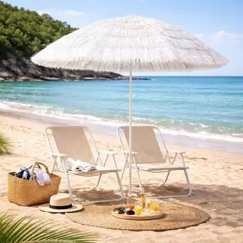 Mojawo Hawaii Sonnenschirm rund, knickbar, wei&szlig;, &Oslash;1,6m (mmc2072-wei&szlig;)