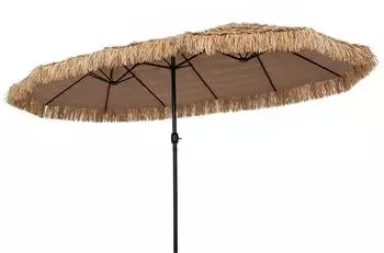 Costway Doppelsonnenschirm Hawaii-Stil 450x260cm, PE-Stroh, mit Kurbel (ZB35665NZ-M)