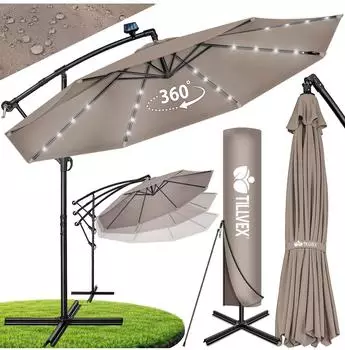 tillvex Ampelschirm LED Solar Ø 350cm Aluminium cappuccino (1054)