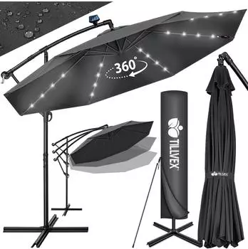 tillvex Ampelschirm LED Solar Ø 350cm anthrazit, Aluminium, UV-Schutz (TVSNS-021)