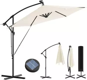 Woltu Sonnenschirm 300cm Solar-LED-Beleuchtung 360&deg; drehbar UPF 50+