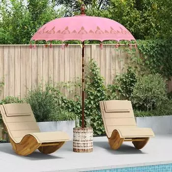 vidaXL Balinesischer Sonnenschirm mit Sockel, rosa, Ø 180-190cm