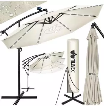 tillvex Ampelschirm LED Solar Ø 350cm Aluminium UV50+ mit Kurbel & Ständer (TVSNS-022)