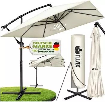 tillvex Ampelschirm rechteckig Ø 330cm, Aluminium, 360° drehbar (TVESNS-004)