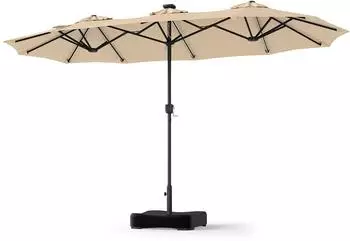 Costway Doppelsonnenschirm 370x200cm mit Ständer, LED-Solar, beige (ZB35888NQ)