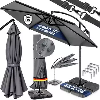 Casaria Ampelschirm 300cm rund anthrazit, UV 80+, neigbar, mit Gewichten & Schutzhülle (997868)