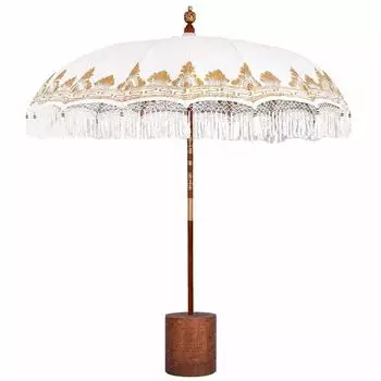 vidaXL Balinesischer Sonnenschirm mit Sockel, creme/braun, 2 Stk.