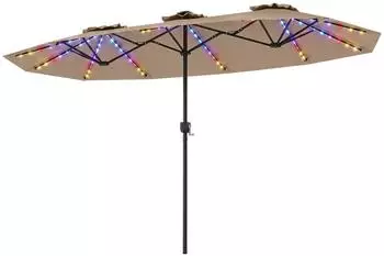 Costway Doppelsonnenschirm 375x200cm mit LED-Solarbeleuchtung, 12 Modi, braun