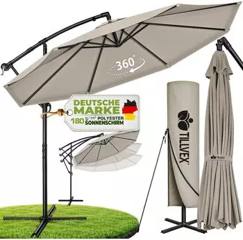 tillvex Ampelschirm Ø300-350cm Aluminium UV50+ taupe (TVSNS-025)