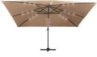 vidaXL Ampelschirm mit LED-Beleuchtung Alu-Mast 400x300 cm Taupe