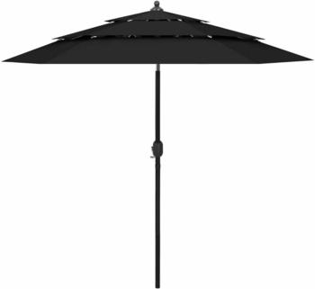 vidaXL Sonnenschirm mit Aluminium-Mast 3-lagig 2,5m Schwarz
