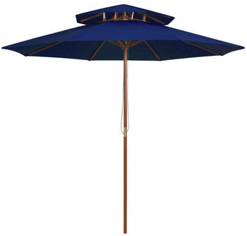 vidaXL Sonnenschirm mit Doppeldach und Holzmast 270cm Blau