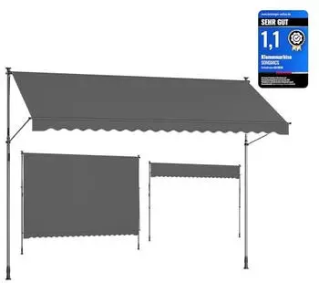 Songmics Klemmmarkise f&uuml;r Sonnenschutz 400 x 120 cm anthrazit