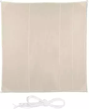 Relaxdays Sonnensegel quadratisch mit Spannseilen 5 x 5 m beige