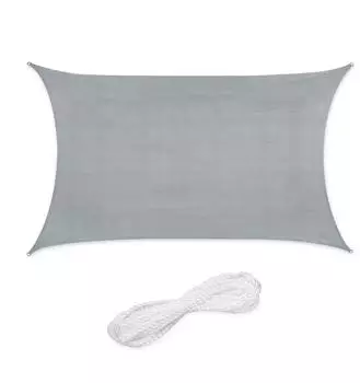 Relaxdays Sonnensegel rechteckig HDPE UV-best&auml;ndig 2x3m hellgrau (10048681_1446)