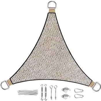 Perel Sonnensegel Dreieck offenporig, champagner, 5m mit Ösenset (GSS35set00PE-OE)