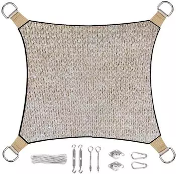 Perel Sonnensegel quadratisch 5x5m, champagner, offenporig, mit Ösenset (GSS45set00PE-OE)