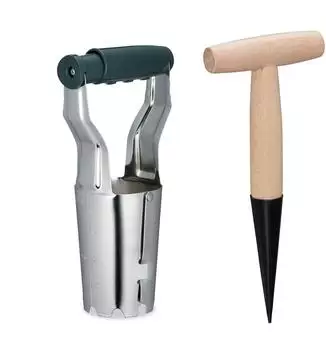 Relaxdays Blumenzwiebelpflanzer 2er-Set, Metall & Holz (10048457)