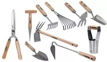 Vito 10-teiliges Gartengeräte-Set, Edelstahl & handgeschmiedetes Eisen, Holzstiel
