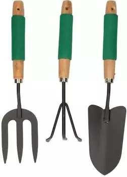 Kinzo Gartenwerkzeug-Set 3-teilig Handrechen, Blumenkelle und Gabel