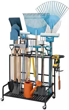 Relaxdays Gartenger&auml;test&auml;nder auf Rollen, 12 Haken, Stahl, schwarz