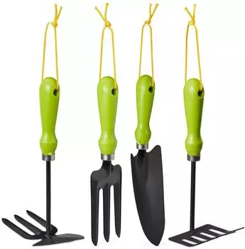 Relaxdays Gartenwerkzeug-Set 4-teilig, Metall/Kunststoff