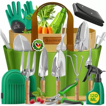 Kesser Gartenwerkzeug-Set 10-teilig, Holzgriffe, mit Tasche