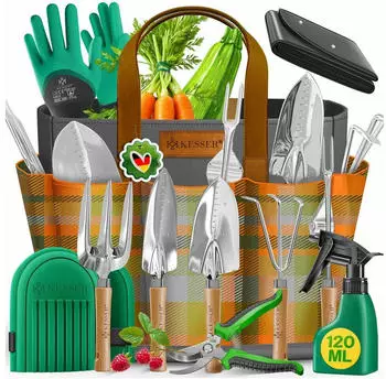 Kesser Gartenwerkzeug-Set 10-teilig, Holzgriffe, anthrazit (33904)