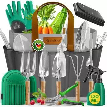 Kesser Gartenwerkzeug-Set 10-teilig, Holzgriffe, mit Tasche (33905_mfn)
