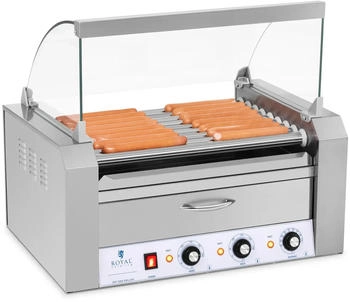 Royal Catering Hot Dog Grill - 9 Rollen - Wärmeschublade - Edelstahl RCHG-9WO