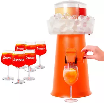 Sprizzer Aperol Spritz Maschine / Dispenser & Mischer mit 6 Aperitifs gläser orange