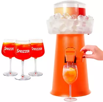 Sprizzer Aperol Spritz Maschine / Dispenser & Mischer mit 3 Aperitif Gläser orange