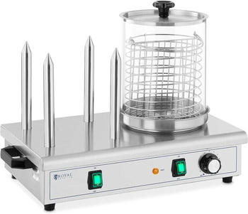 Royal Catering Hot-Dog-Maker Hot Dog Wärmer Hot Dog Maschine Bockwurstwärmer 4 Spieße - Silbern, Rot
