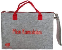 Umh&auml;ngetasche Mein Kamishibai Modell 2021. Aus grauem Filz, verst&auml;rktem Boden,