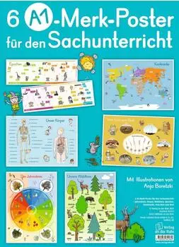 Verlag an der Ruhr 6 A1-Merk-Poster f&uuml;r den Sachunterricht &ndash; Jahreskreis, K&ouml;rper, Waldtiere, Epochen, Kontinente, vom Korn zum Brot