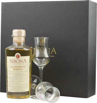 Sibona Grappa di Barolo Cassetto 0,5 l 40 % mit 2 Gläsern